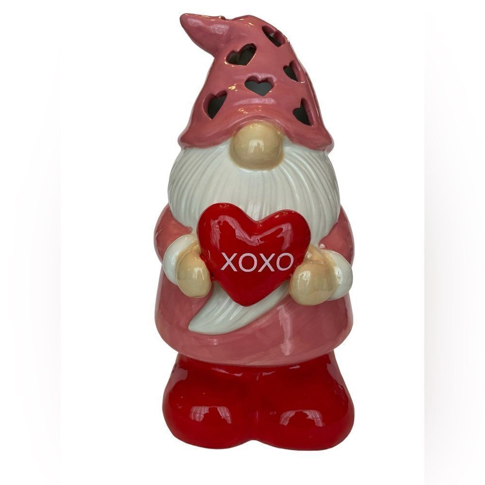 ‎CERAMIC VALENTINE GNOME, LIGHTED